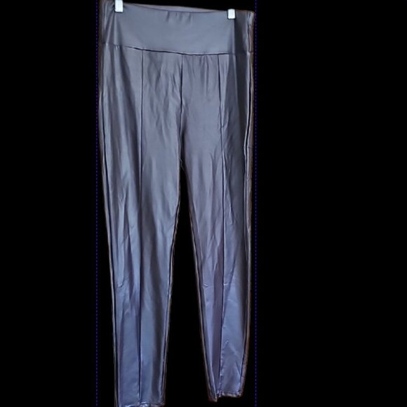 NWOT brown spandex stretch  vegan leather feel High-Waisted Pants runs tight - Picture 1 of 10